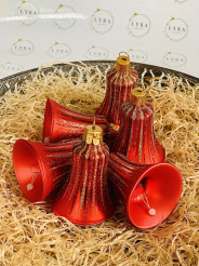 Vánoční paprsky - červená - zvonky 6ks